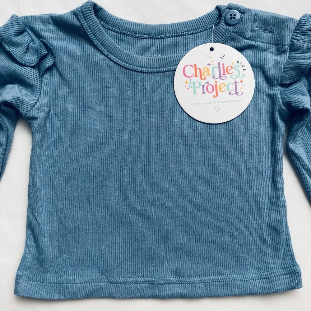 Bamboo Charlie’s Project Baby Ribbed Two-Piece Pajama Set in Dusty Blue, 6-12M